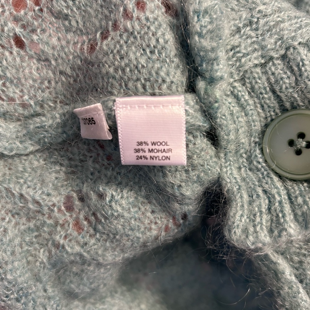 Ann Taylor Loft Cardigan Button Sweater Wool Mohair Scalloped Hem Blue Medium - Picture 3 of 4